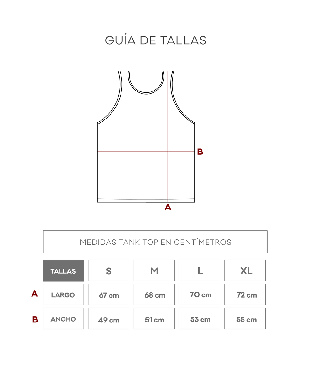 Guía de tallas Tank Top CÁVILAR