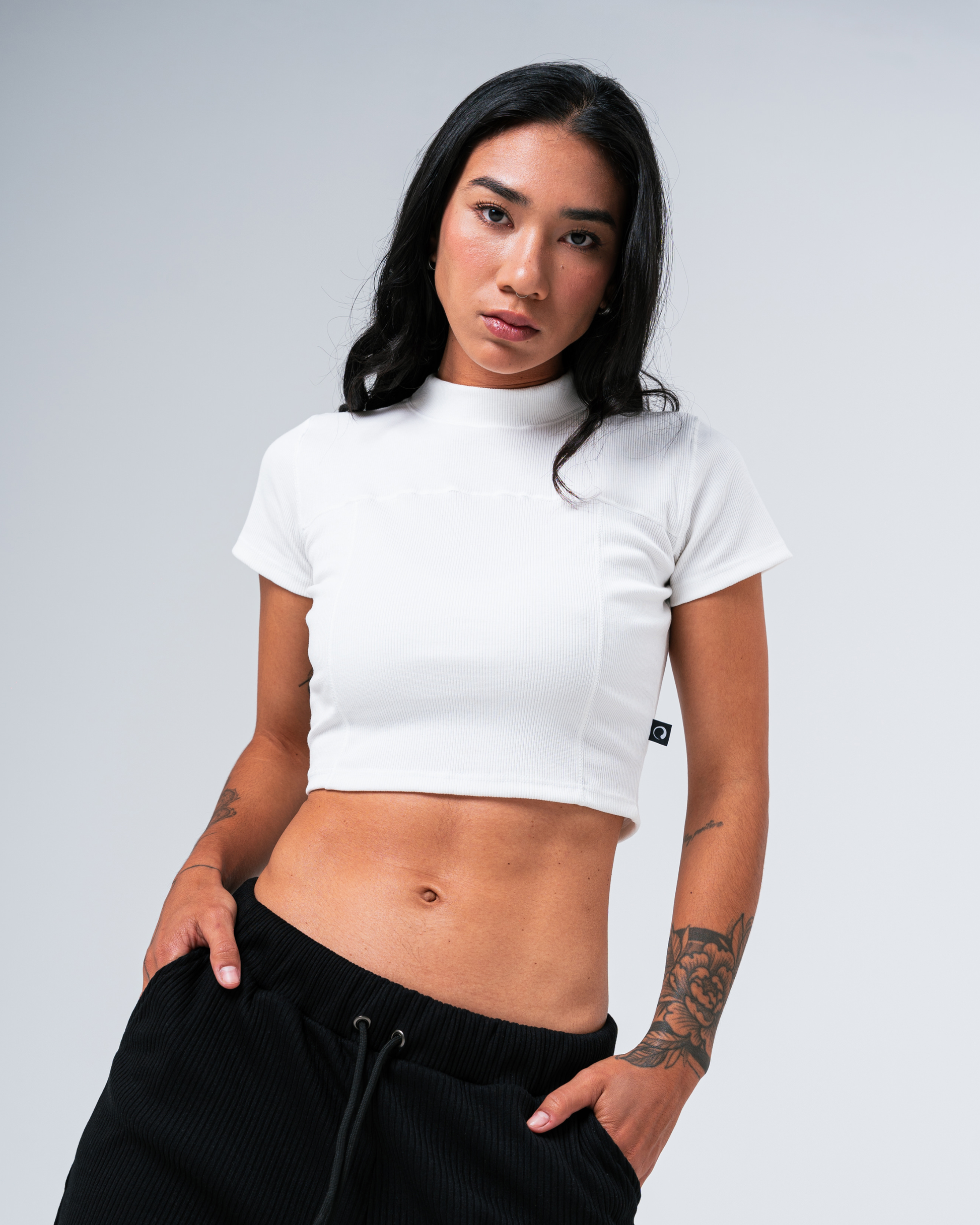 Blusa corta de rib para mujer CÁVILAR - color blanco, vista frontal
