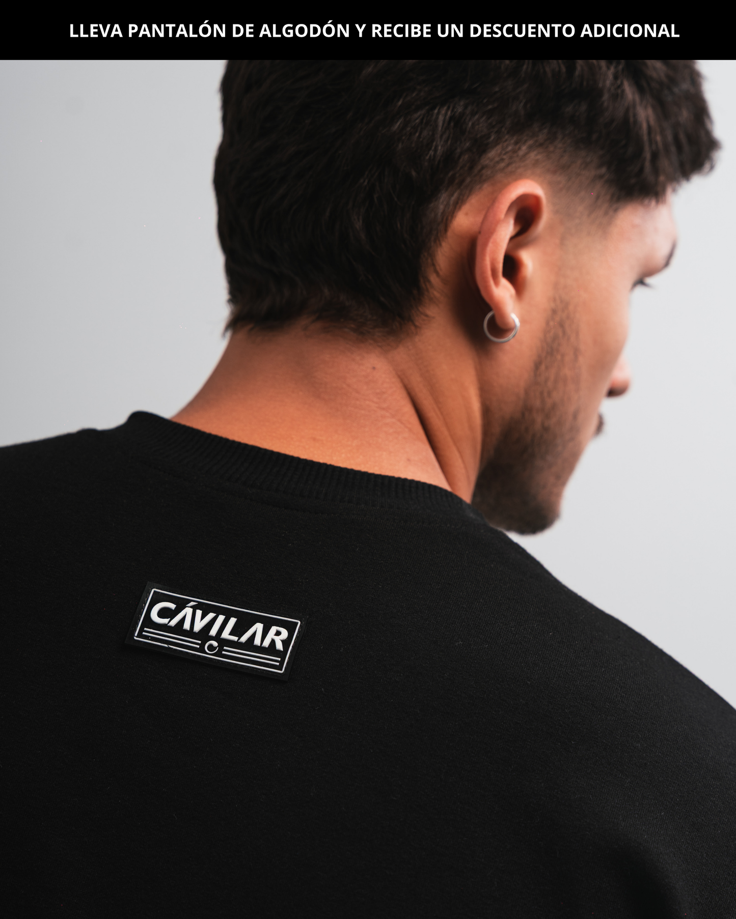 Buzo algodón para hombre CÁVILAR - color negro, detalle marquilla
