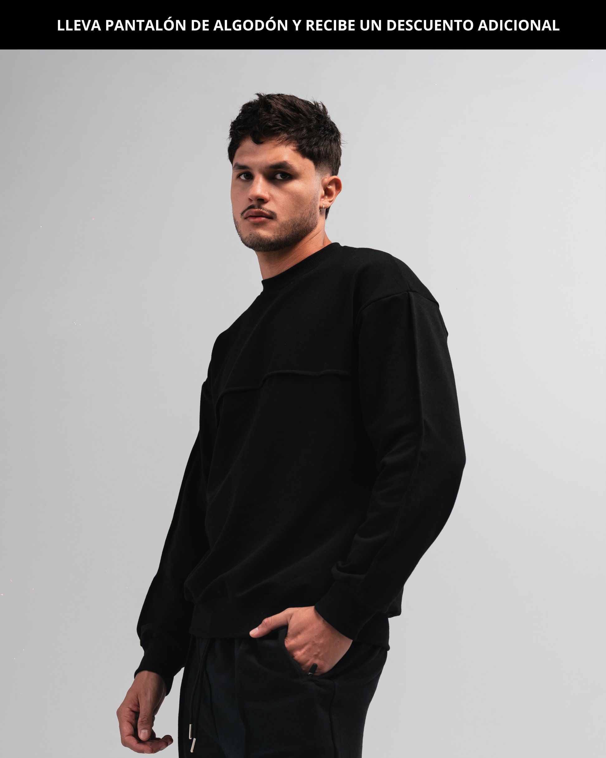 Buzo algodón para hombre CÁVILAR - color negro, vista frontal cuerpo completo