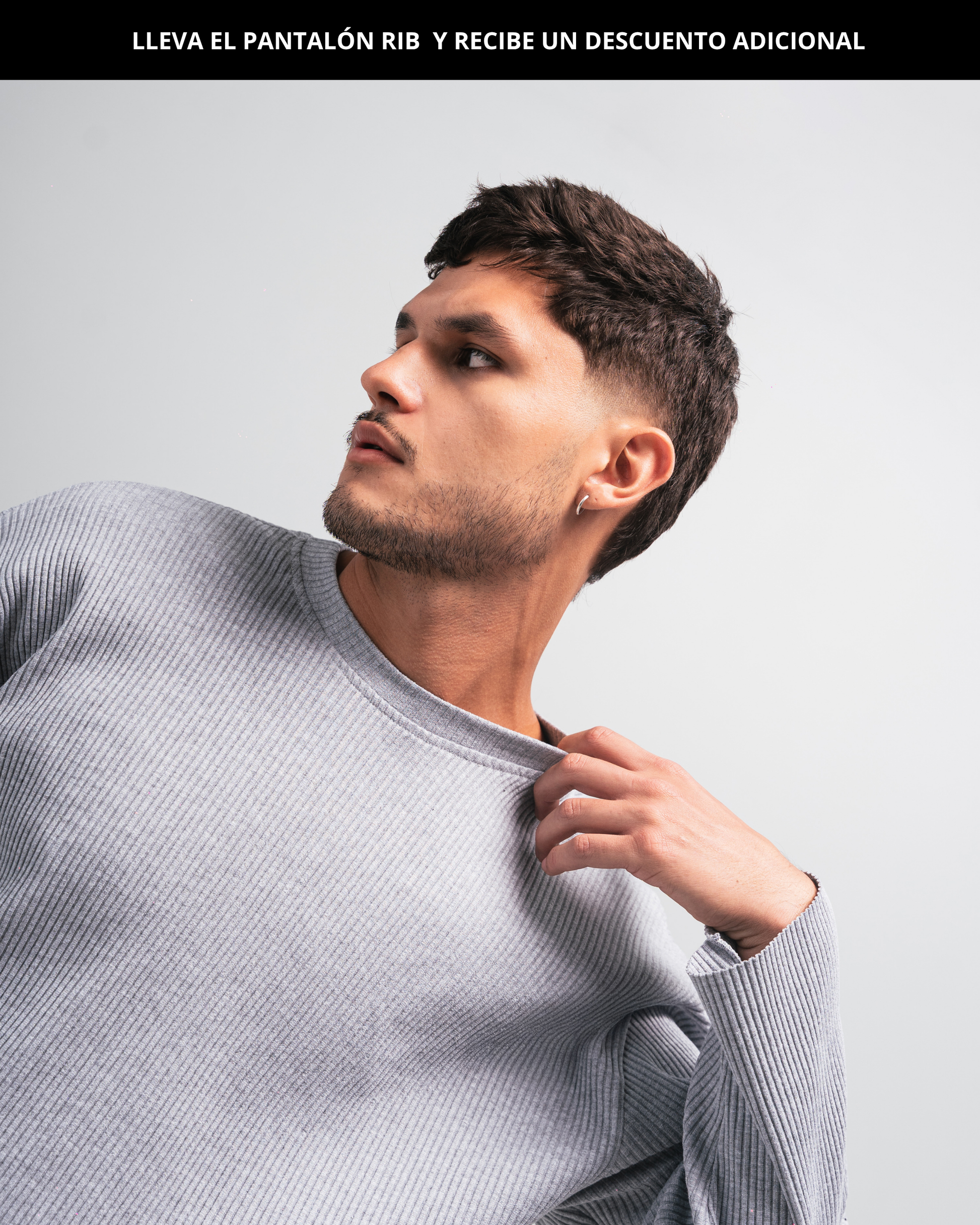 Buzo rib para hombre CÁVILAR - color gris, detalle cuello