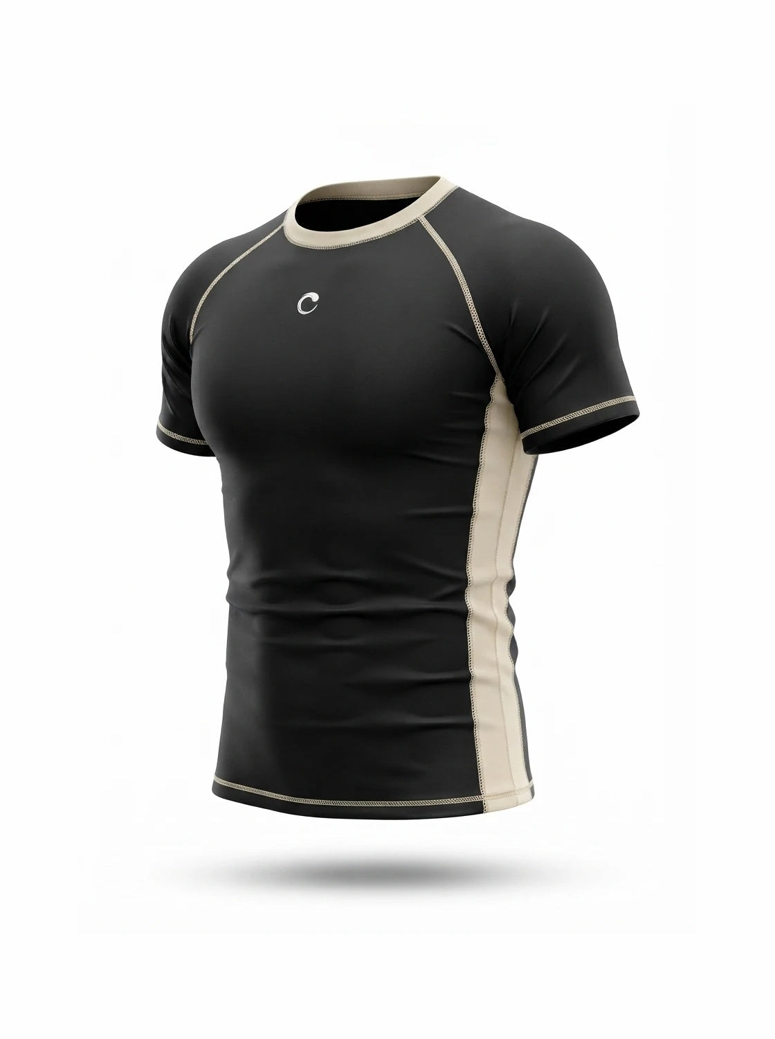 Camiseta de compresión negra Cávilar con panel lateral crema